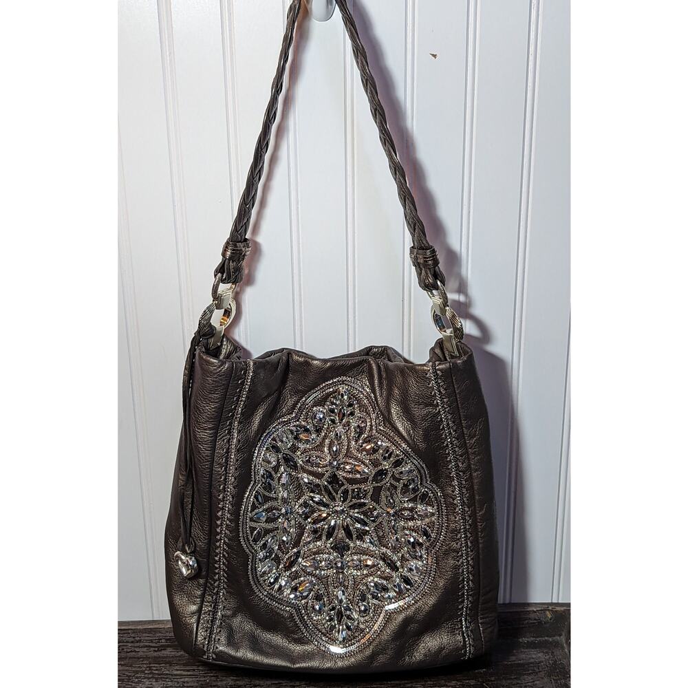 Brighton Women's Anju Masterpiece Pewter Embellished Soft Leather Shoulder Bag